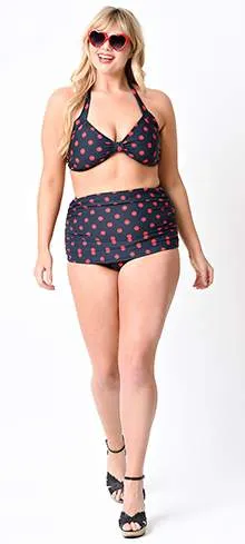 Esther Williams Plus Size Retro Black & Red Dot High Waist Swim Bottoms sold by Unique Vintage product image thumbnail 3