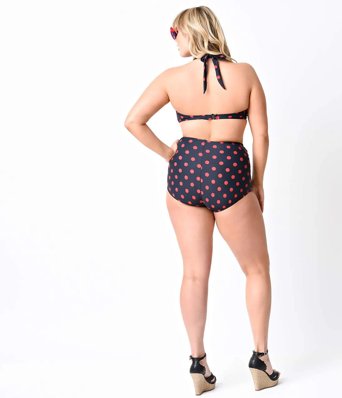 Esther Williams Plus Size Retro Black & Red Dot High Waist Swim Bottoms sold by Unique Vintage product image thumbnail 2