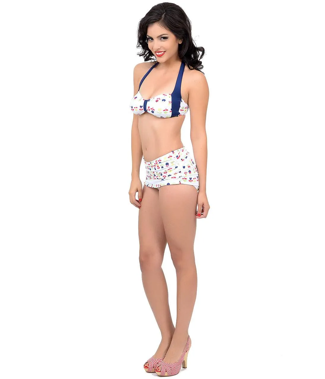 1950s Style White & Multi Floral Cindy Two Piece Swimsuit sold by Unique Vintage product image thumbnail 3
