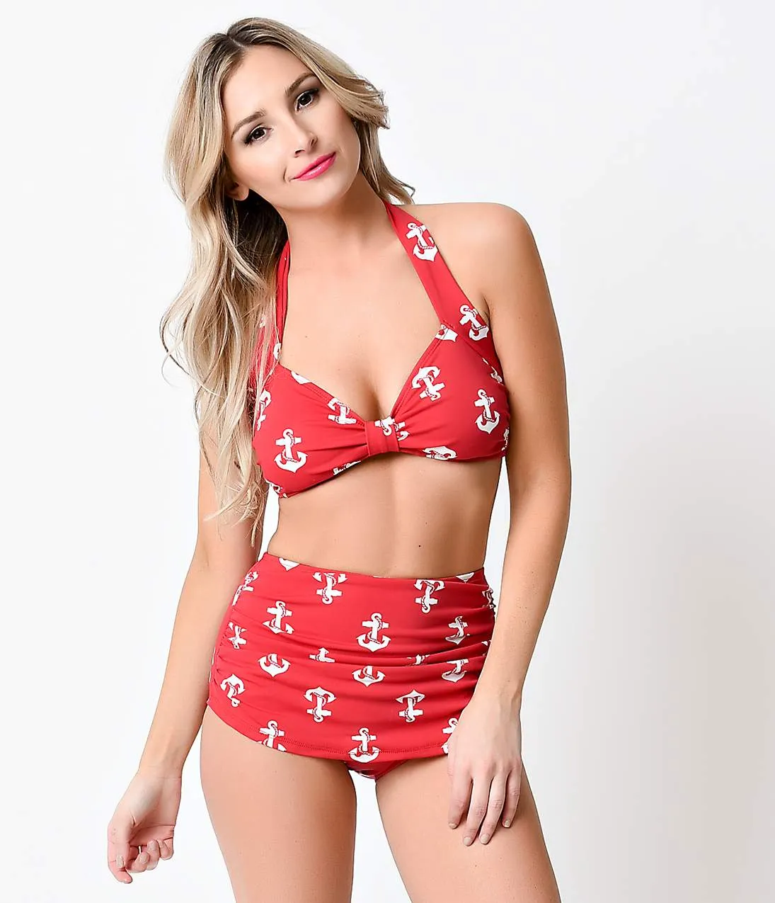 Esther Williams Retro Red Anchors High Waist Sailor Swim Bottoms sold by Unique Vintage