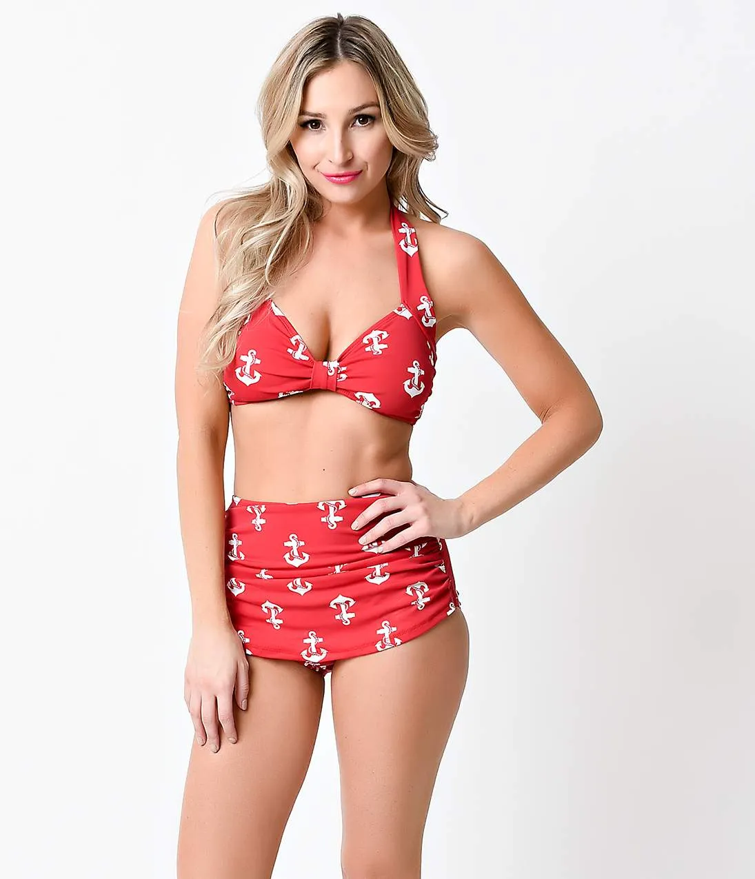 Esther Williams Retro Red Anchors High Waist Sailor Swim Bottoms sold by Unique Vintage product image thumbnail 5