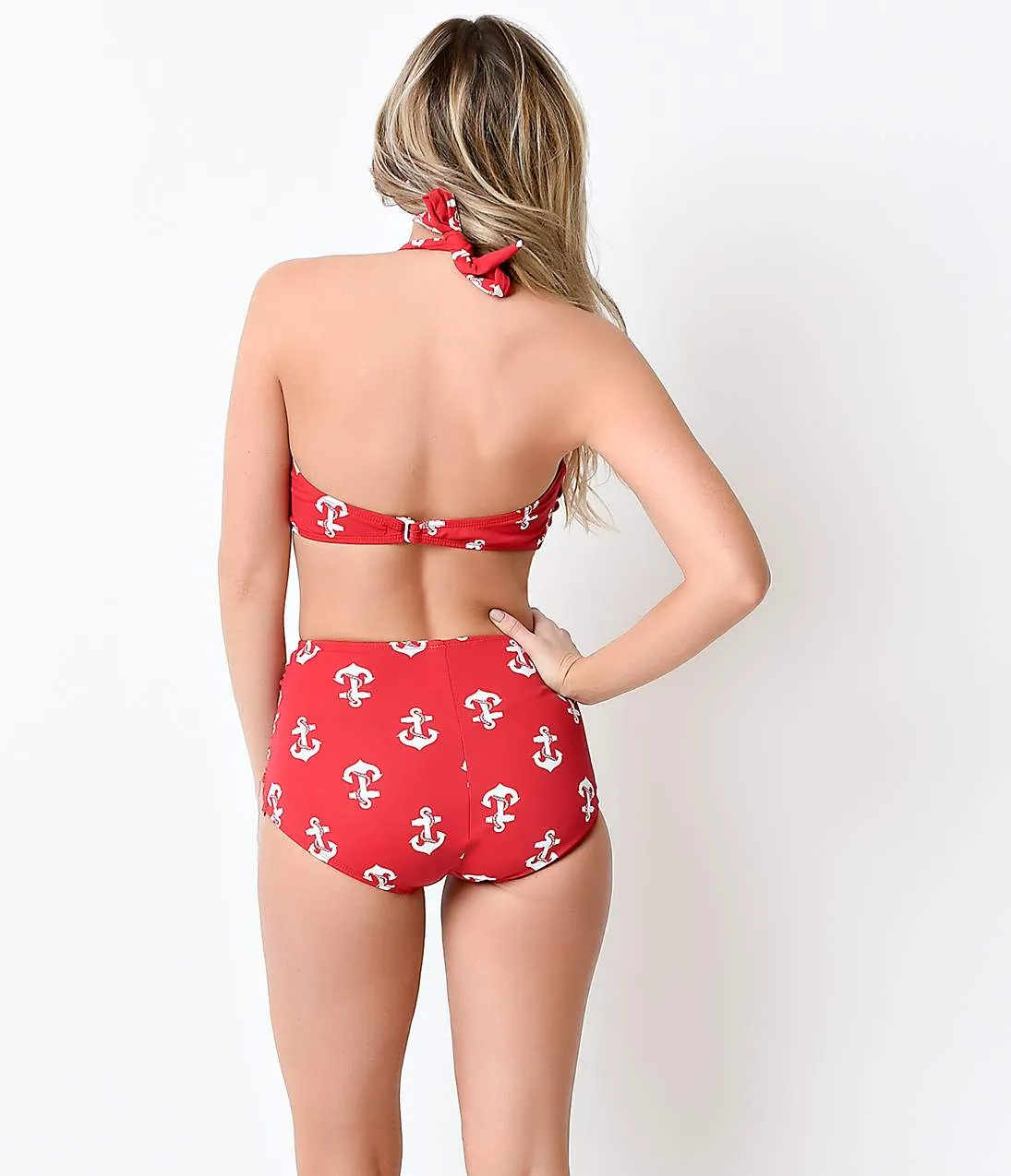 Esther Williams Retro 1950s Red Anchors Halter Sailor Swim Top sold by Unique Vintage product image thumbnail 2
