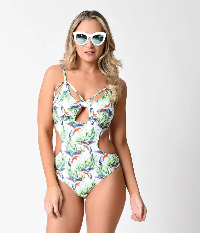 Tropical Print Birds Of Paradise Monokini made by Unique Vintage