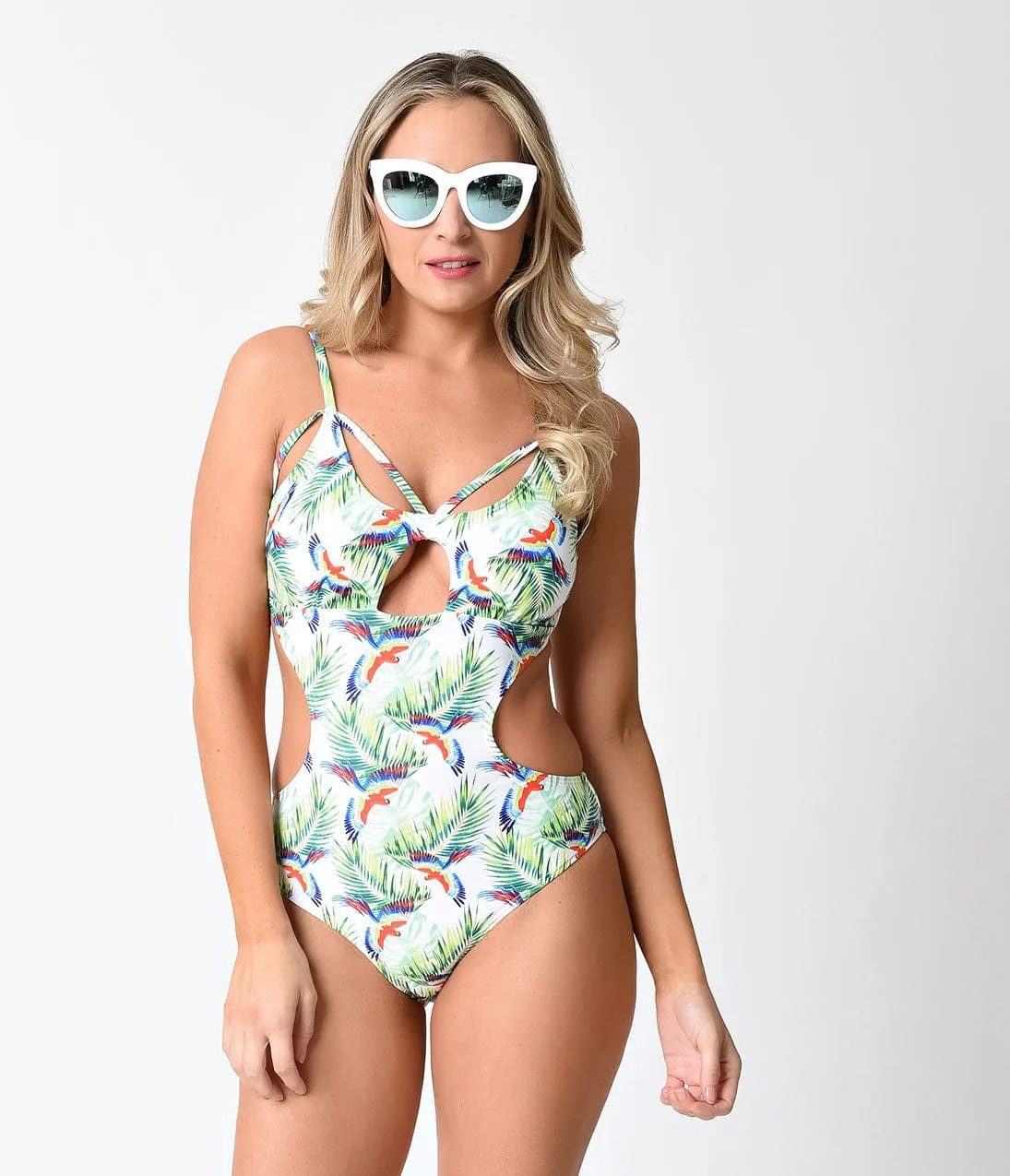 Tropical Print Birds Of Paradise Monokini sold by Unique Vintage