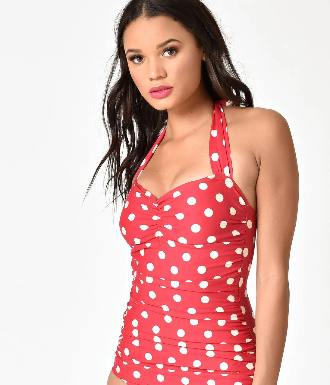 Esther Williams Vintage Inspired 1950s Style Red & White Polka Dot Swimsuit sold by Unique Vintage product image thumbnail 5