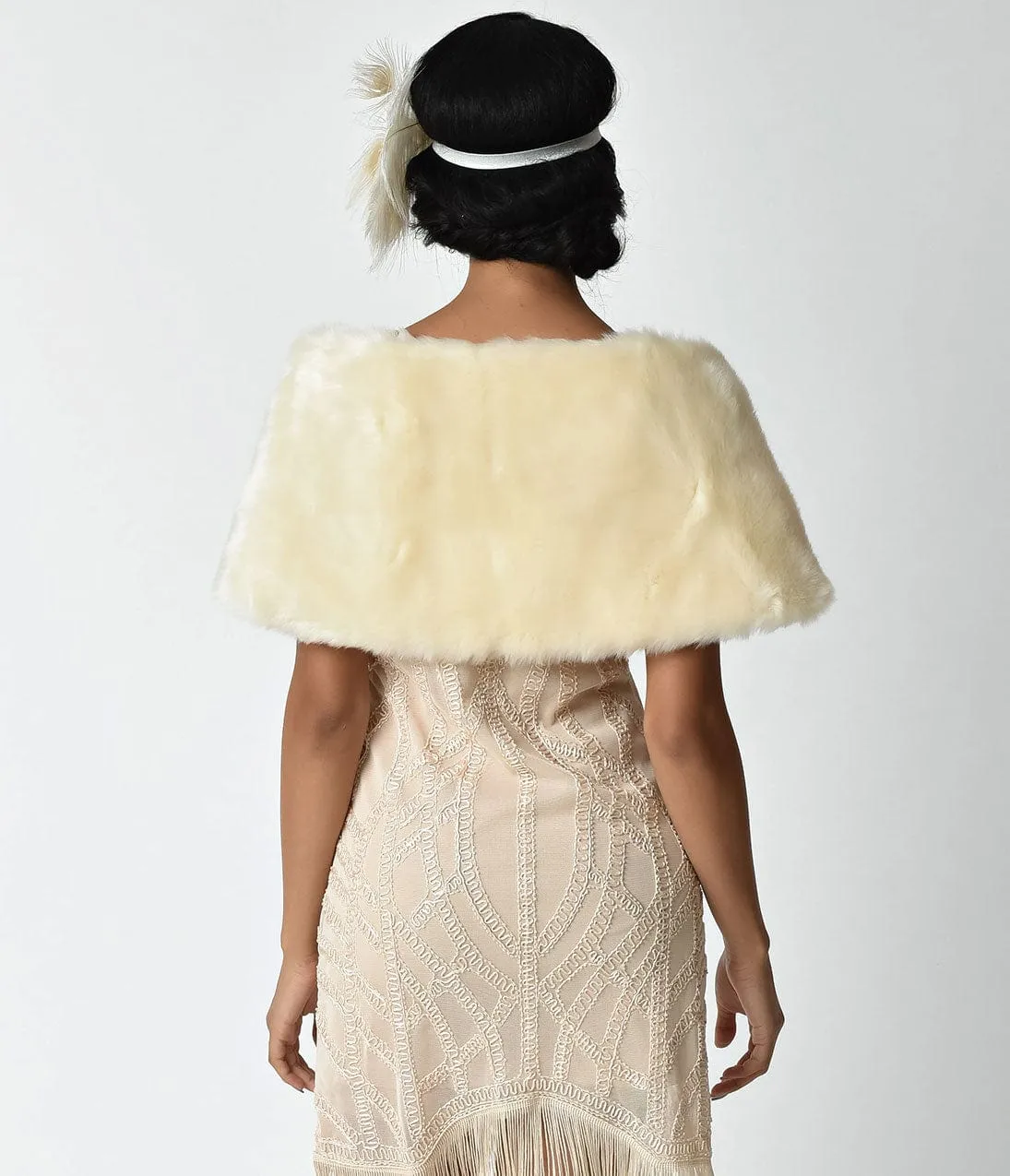 Unique Vintage Ivory Faux Fur Ribbon Tie Shrug sold by Unique Vintage product image thumbnail 2