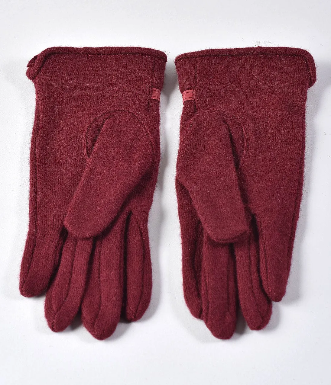 Unique Vintage Burgundy Wool Buckle Trim Wrist Gloves sold by Unique Vintage product image thumbnail 2