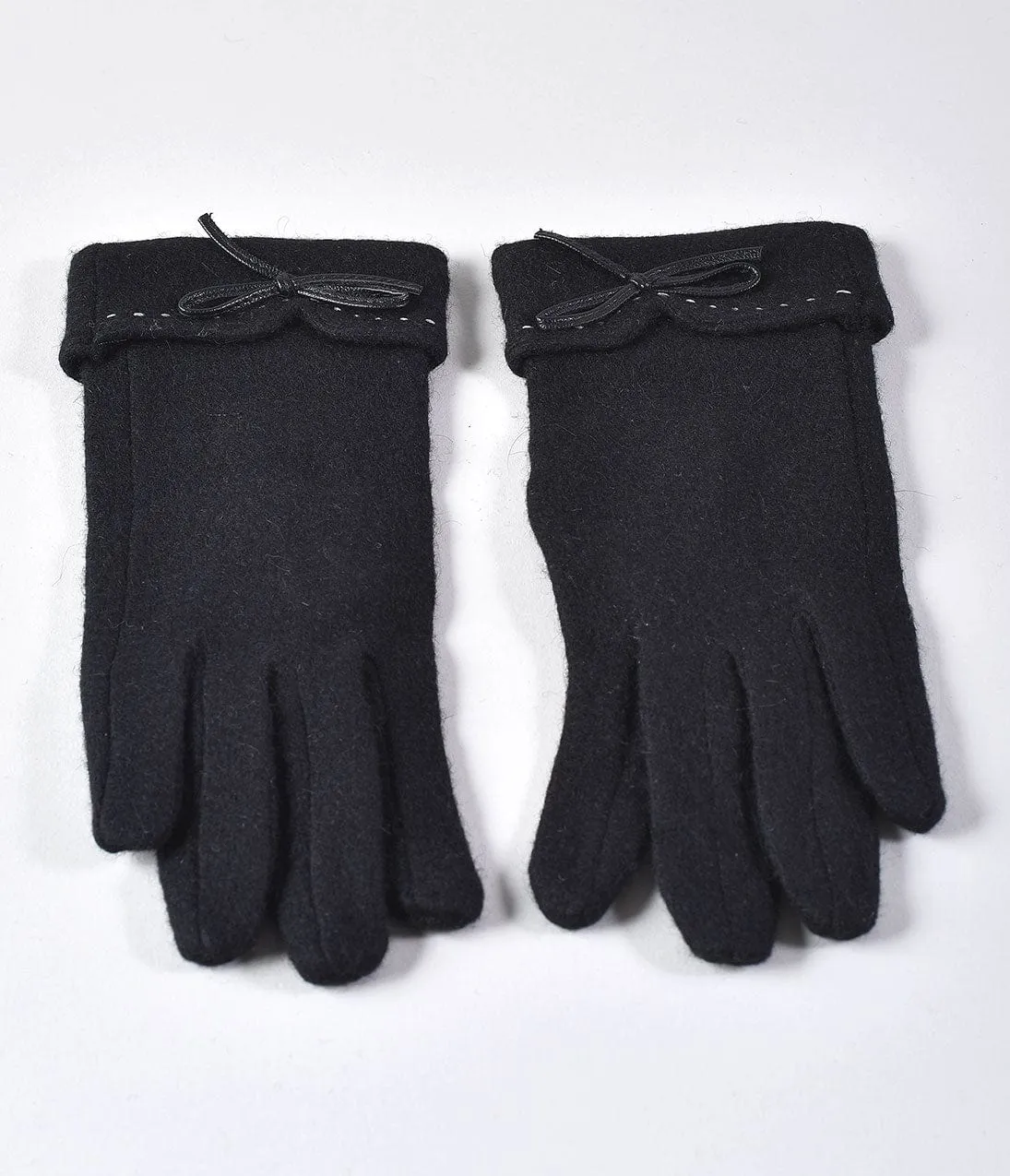 Unique Vintage Black Fleece Bow Trim Wrist Gloves sold by Unique Vintage product image thumbnail 3