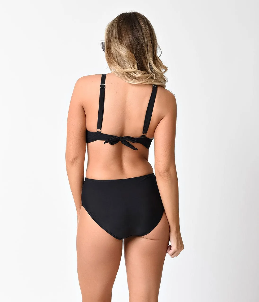 1970s Style Black Laser Cut Medallion Halter Sporty Monokini sold by Unique Vintage product image thumbnail 3