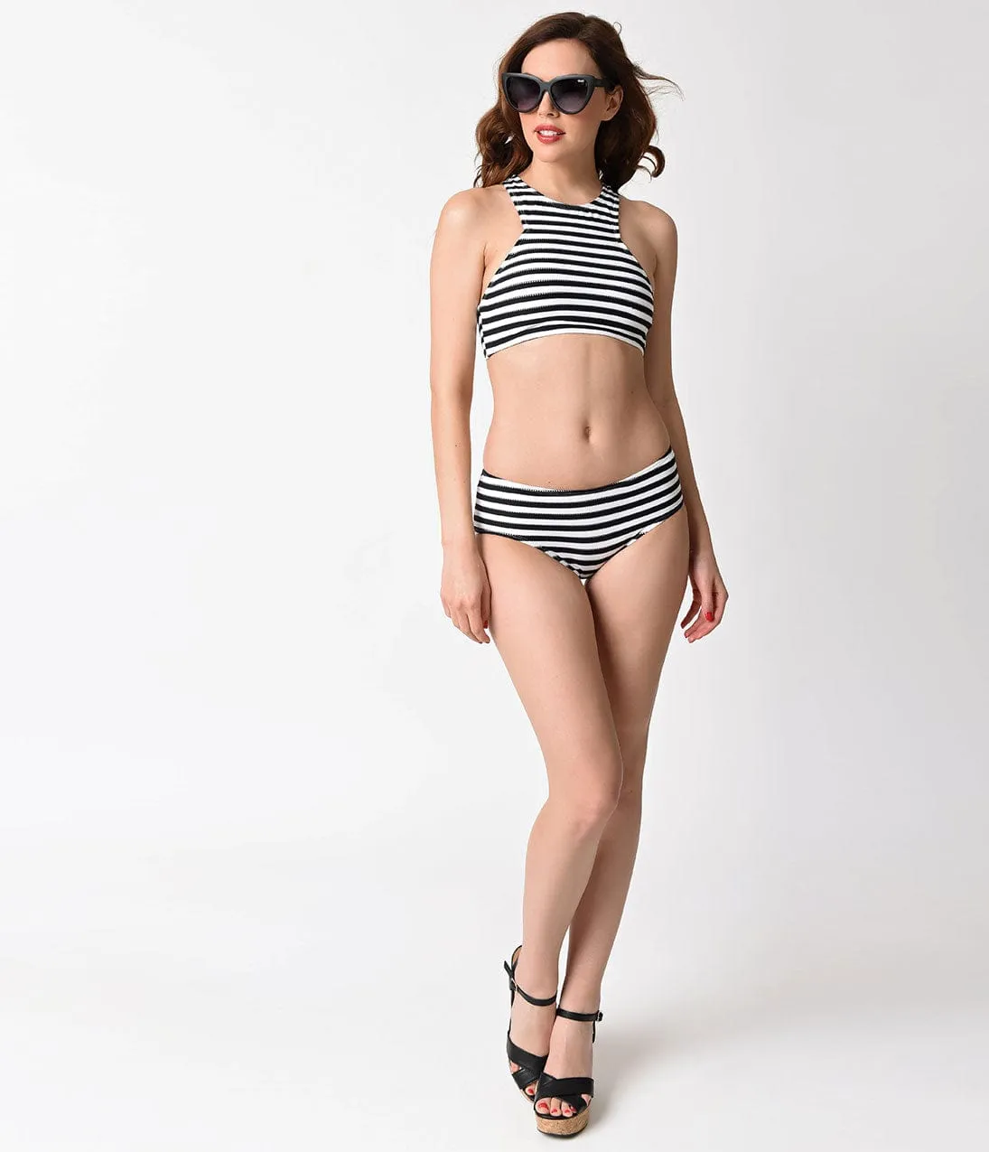Pin Up Style Black & White Stripe Racerback Two Piece Swimsuit sold by Unique Vintage product image thumbnail 4