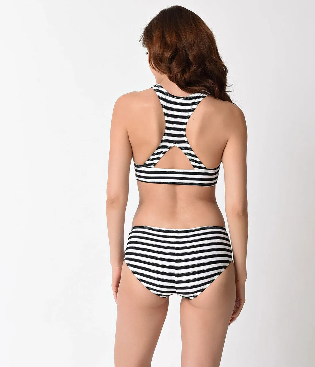 Pin Up Style Black & White Stripe Racerback Two Piece Swimsuit sold by Unique Vintage product image thumbnail 3