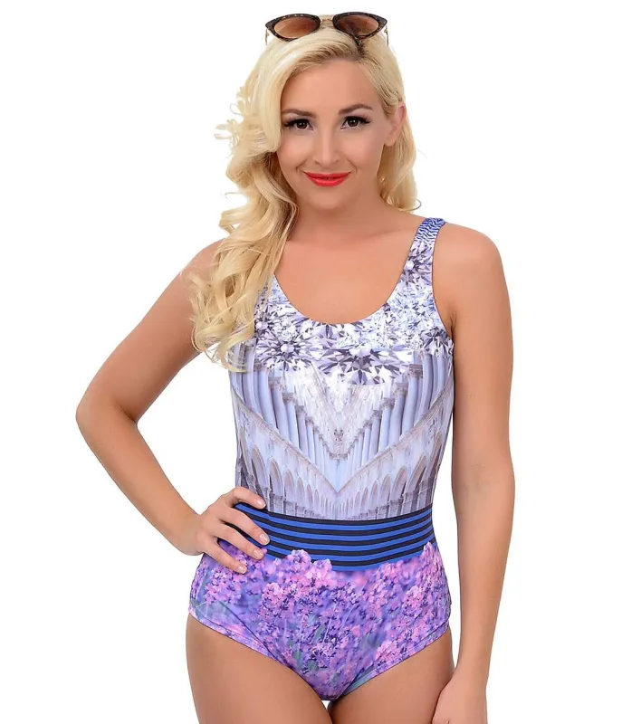 Kingdom & State Lavender Scenic Scoop Back One Piece Swimsuit sold by Unique Vintage