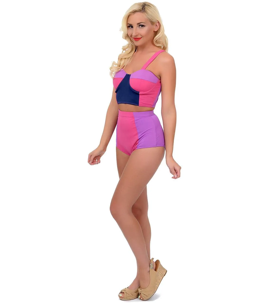 Kingdom & State 1960s Style Mod Purple & Pink Color Block High Waist Bombshell Swim Bottom sold by Unique Vintage product image thumbnail 3