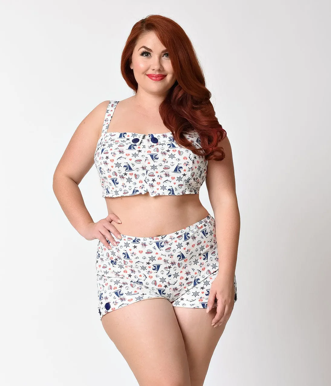 Girl Howdy Plus Size Vintage High Waist Marina Swim Shorts sold by Unique Vintage product image thumbnail 3