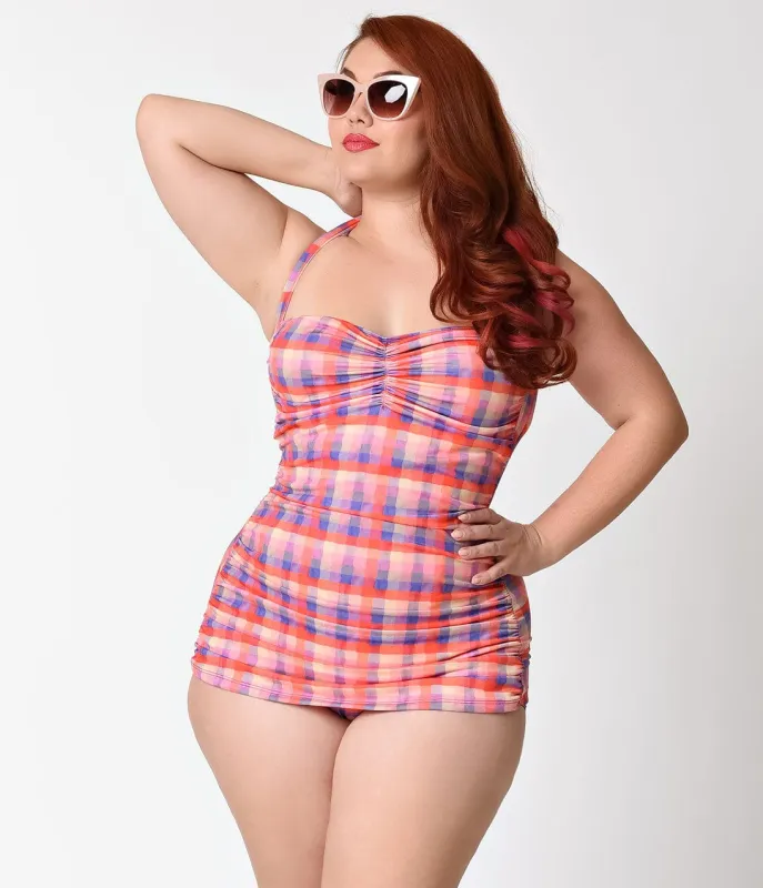 Girl Howdy Plus Size 1950ÃŒÂ¢â€°Ã¢Ã‚â€°Ã£Â¢s Pin Up Prue Plaid Swimsuit sold by Unique Vintage
