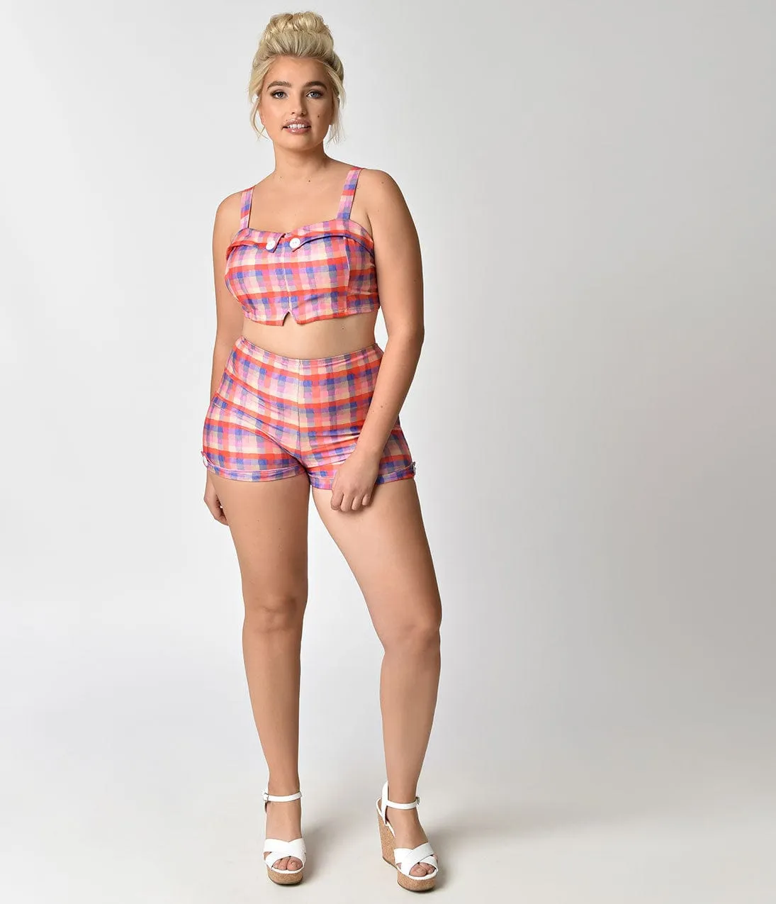 Girl Howdy Retro Pin-Up Plus Size High Waist Plaid Prue Swim Shorts sold by Unique Vintage product image thumbnail 4