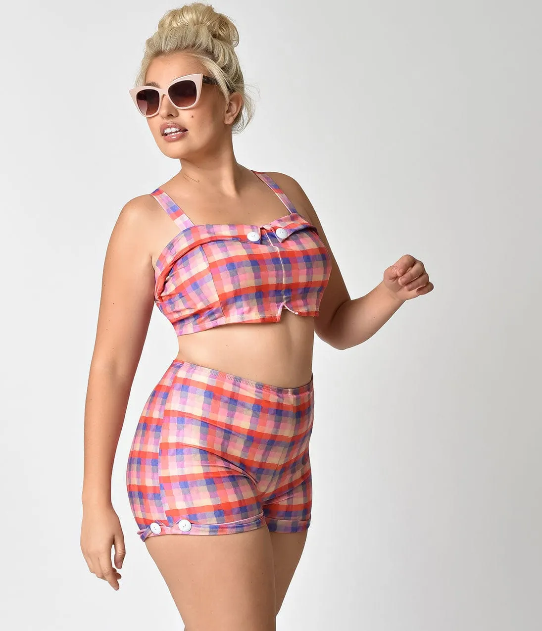 Girl Howdy Retro Pin-Up Plus Size High Waist Plaid Prue Swim Shorts sold by Unique Vintage product image thumbnail 3