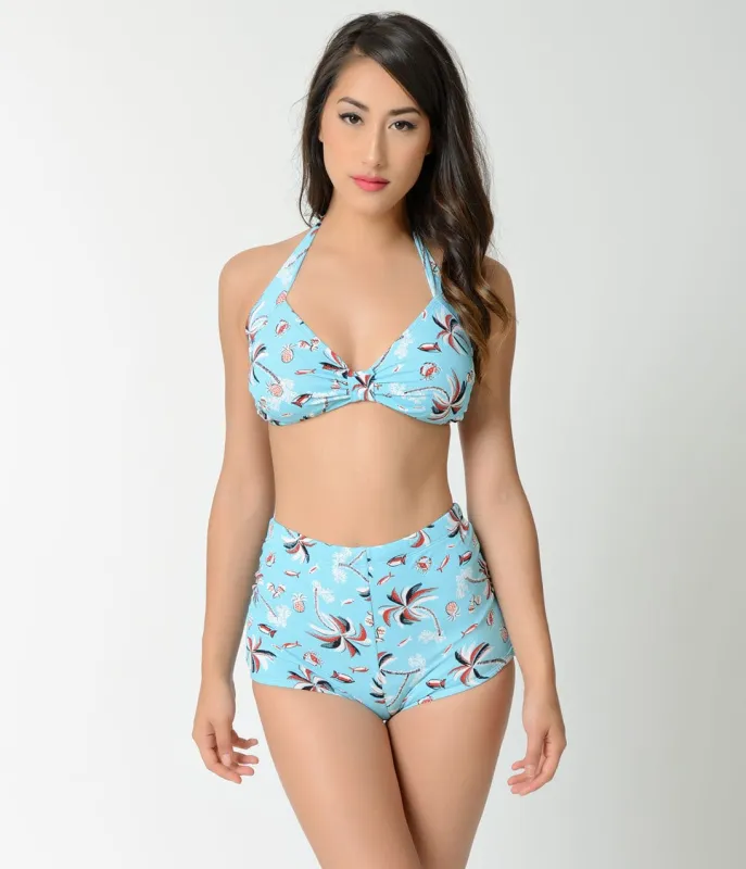 Esther Williams Retro Style Palm Tree Print Swim Top sold by Unique Vintage