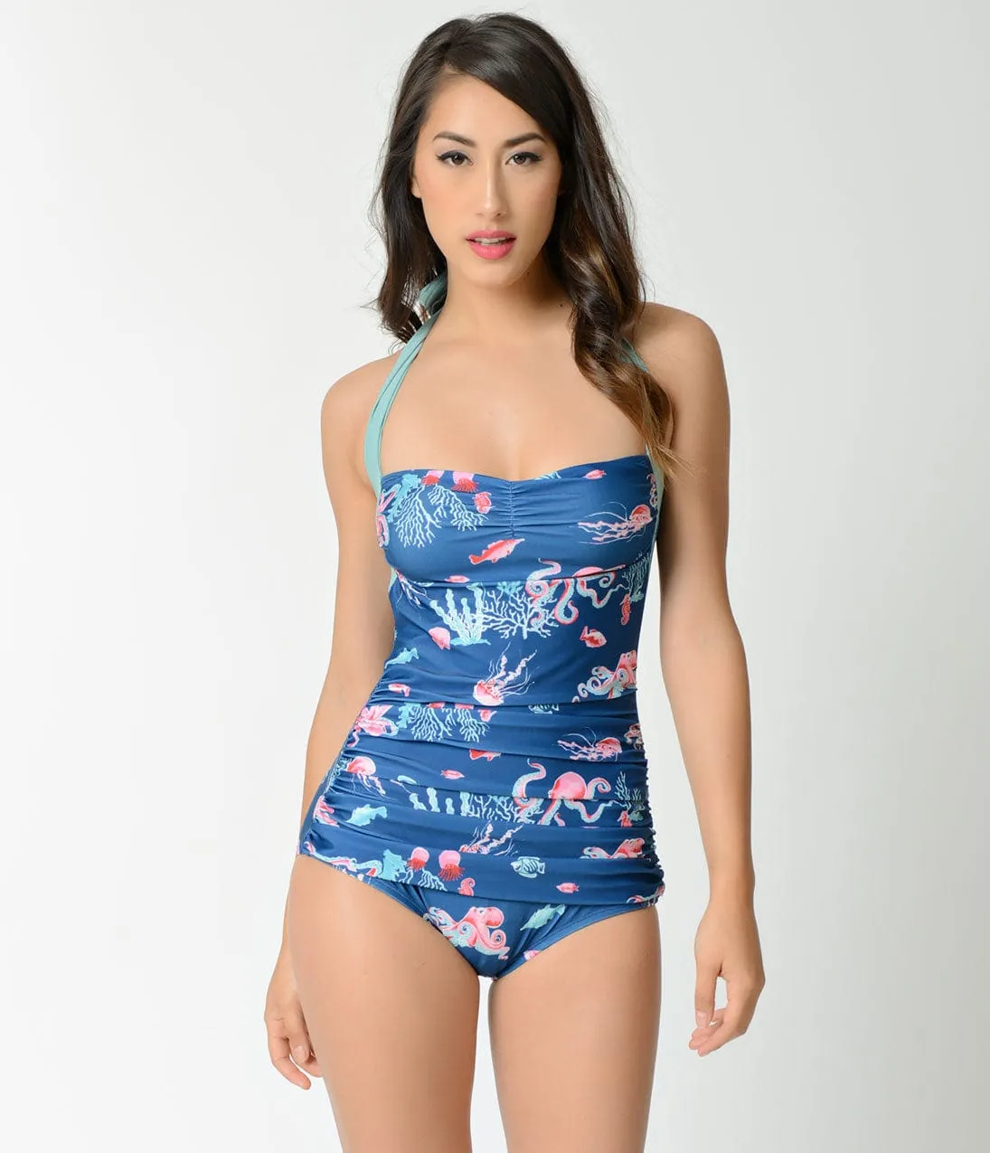 Girl Howdy Pin Up Blue Octopus Print Sheath Swimsuit sold by Unique Vintage product image thumbnail 4