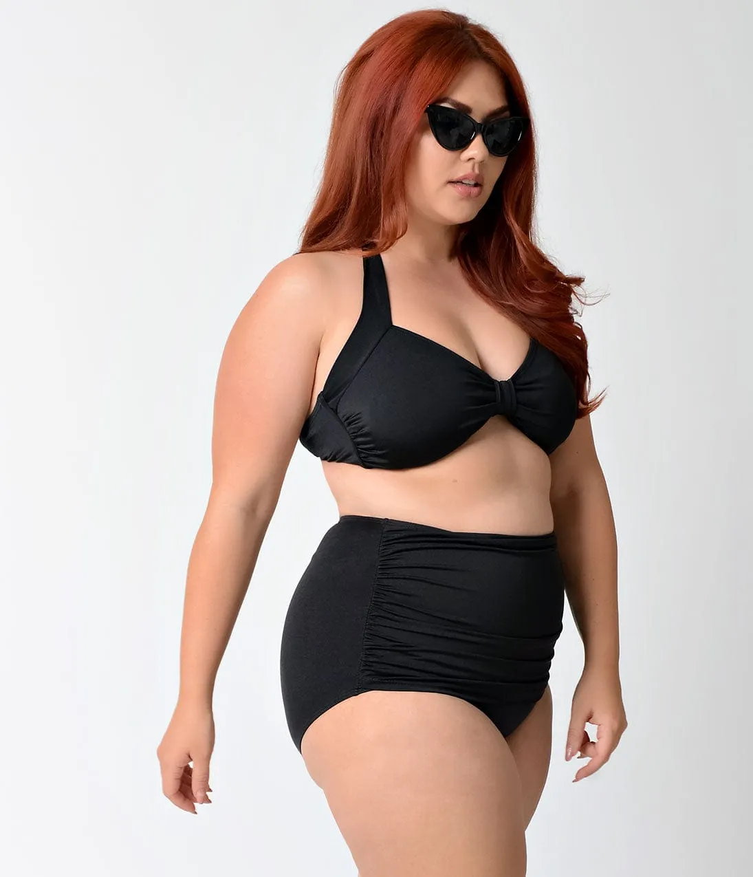Esther Williams Plus Size Solid Black High Waist Ruched Swim Bottom sold by Unique Vintage product image thumbnail 2