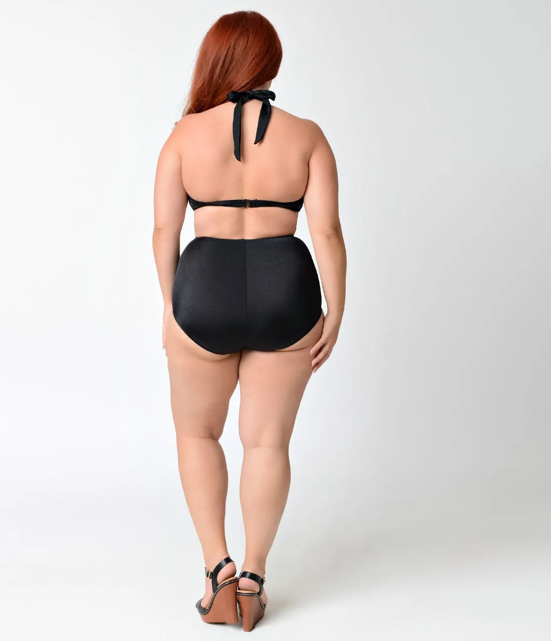 Esther Williams Plus Size Solid Black High Waist Ruched Swim Bottom sold by Unique Vintage product image thumbnail 5