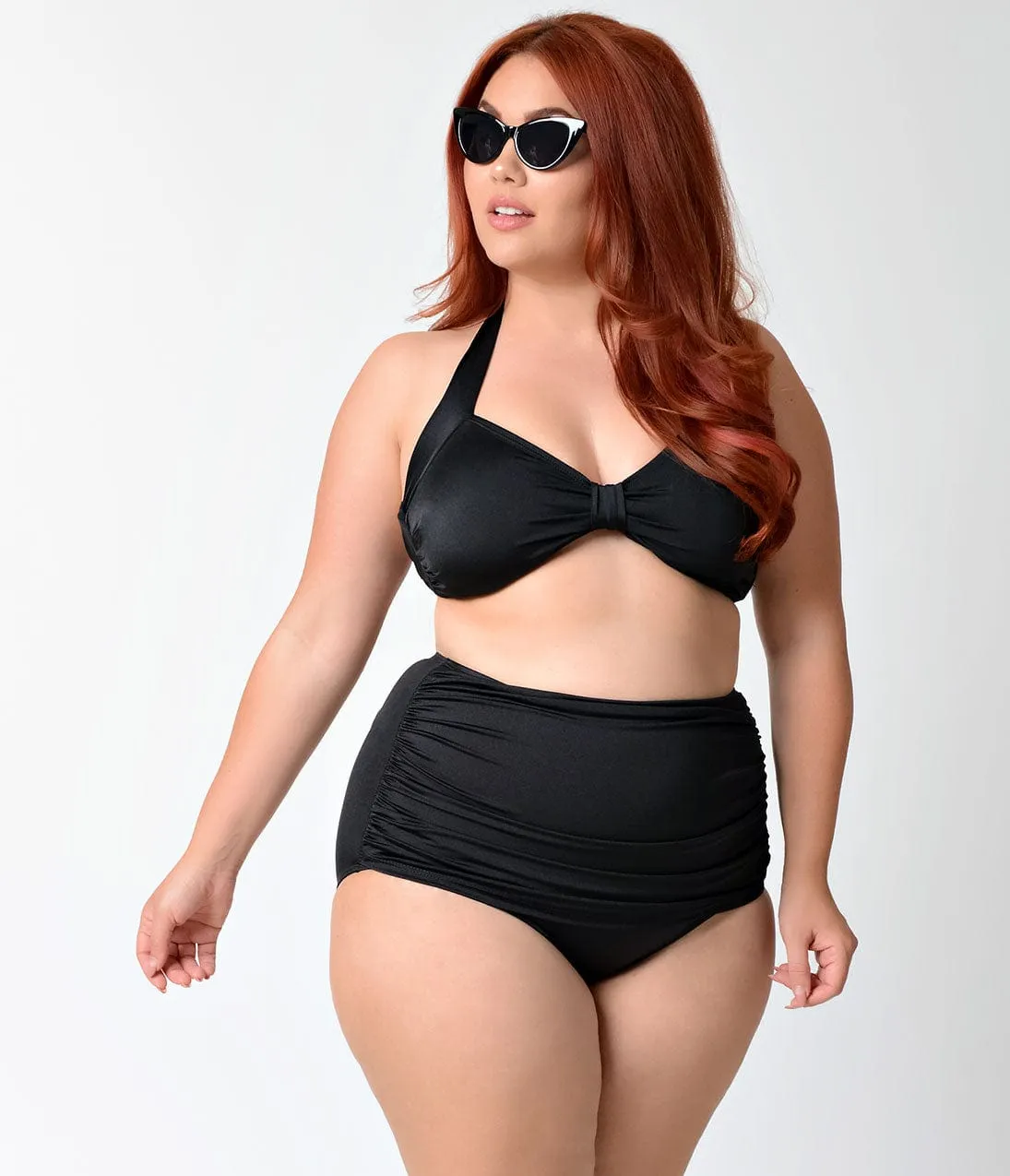 Esther Williams Plus Size Solid Black High Waist Ruched Swim Bottom sold by Unique Vintage product image thumbnail 3