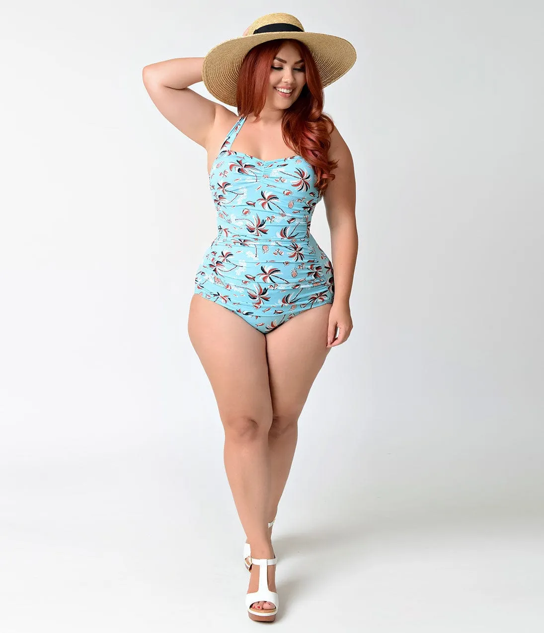 Esther Williams Plus Size Vintage Style Pin Up Palm Tree Print Swimsuit sold by Unique Vintage product image thumbnail 3