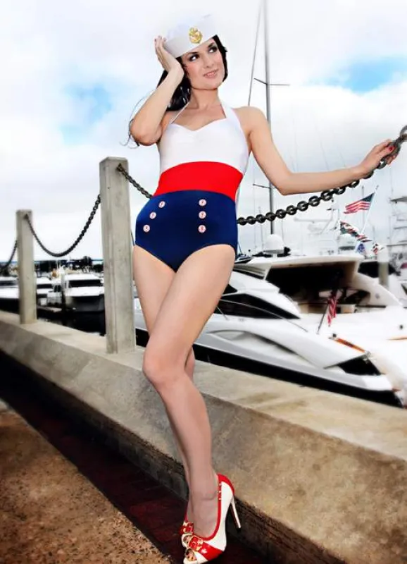 Retro Sailor One Piece Swimsuit made by Unique Vintage