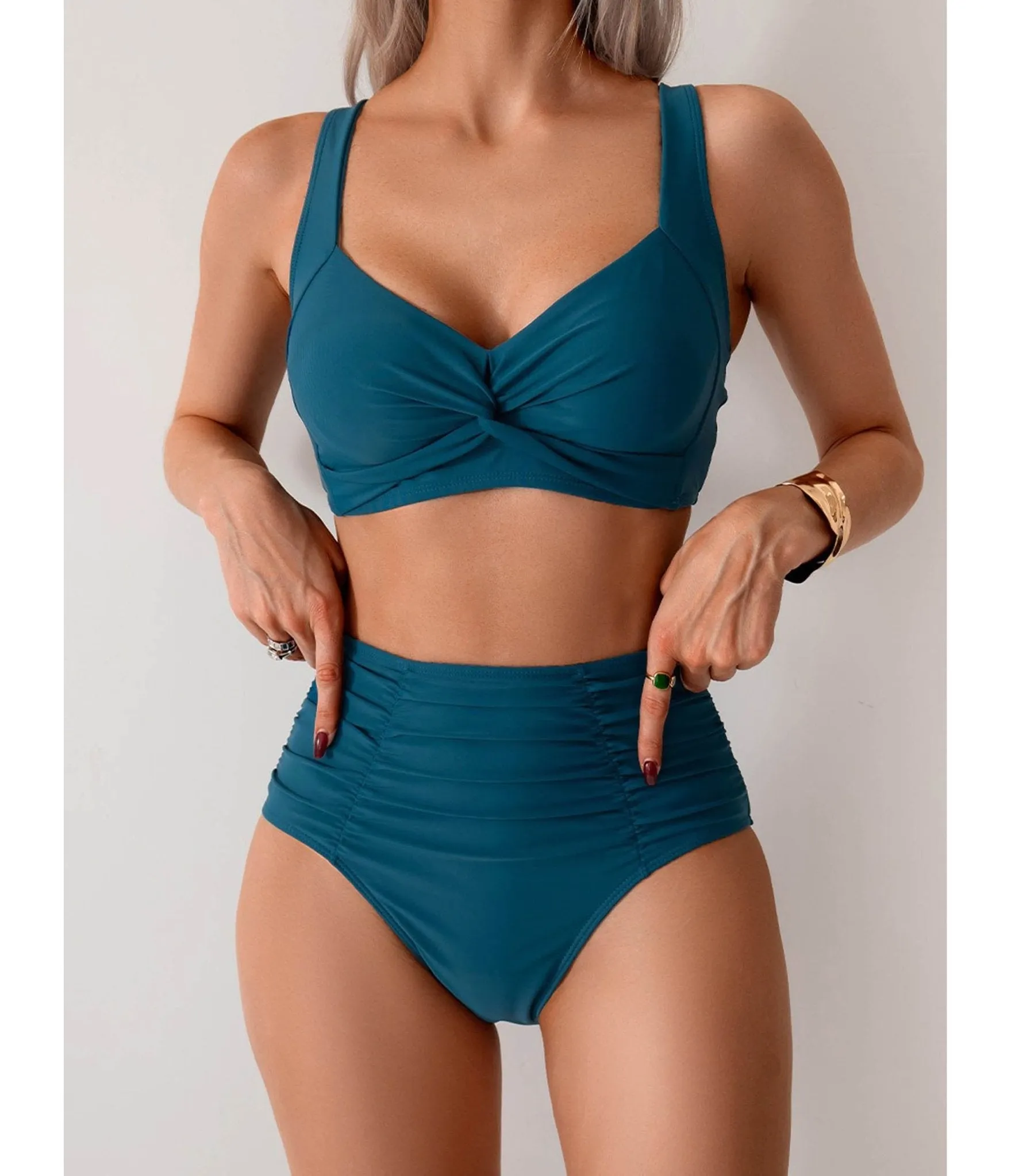 Teal Twisted High Waist Swim Set sold by Unique Vintage product image thumbnail 2