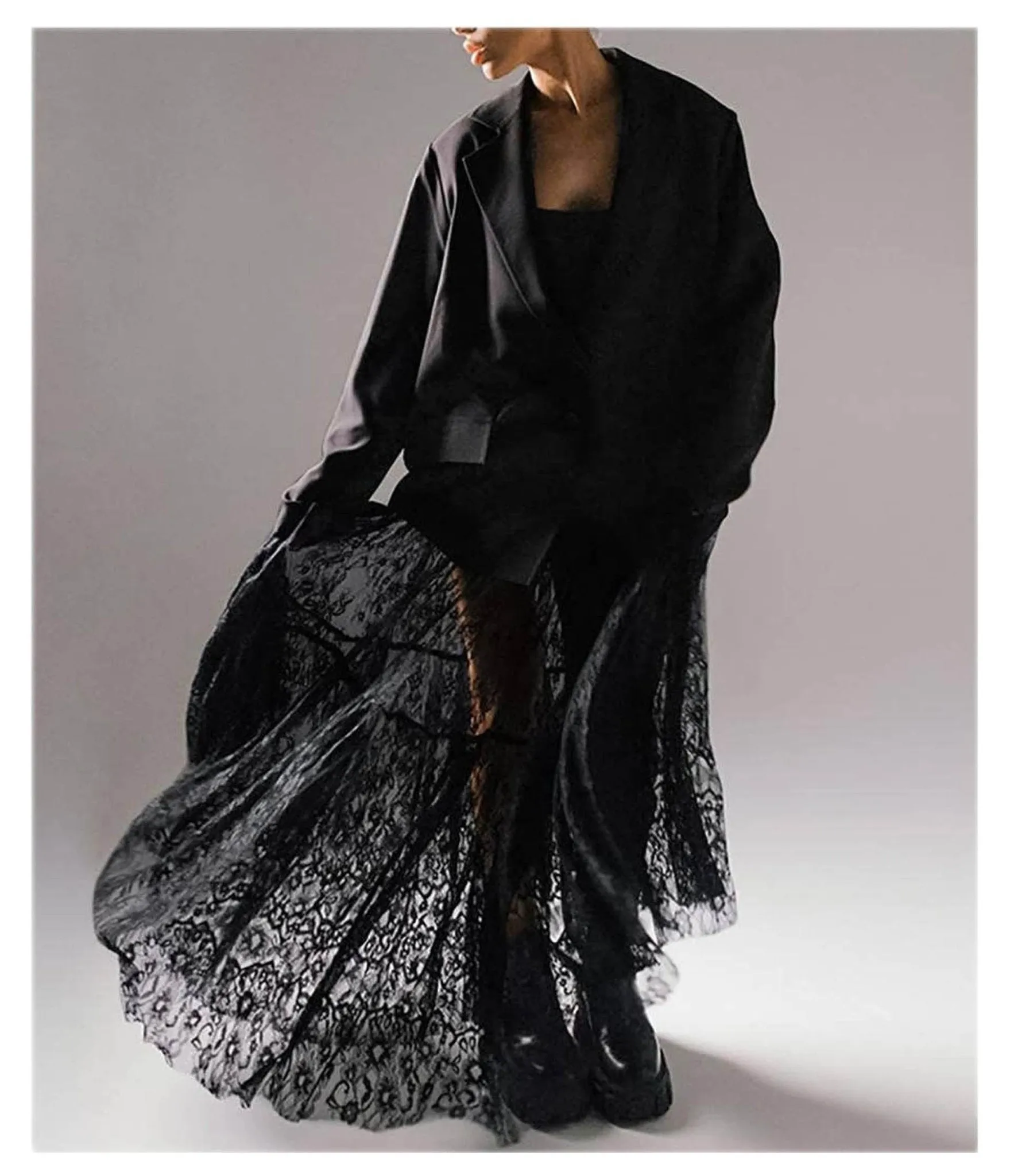 Black See Through Lace Maxi Skirt sold by Unique Vintage