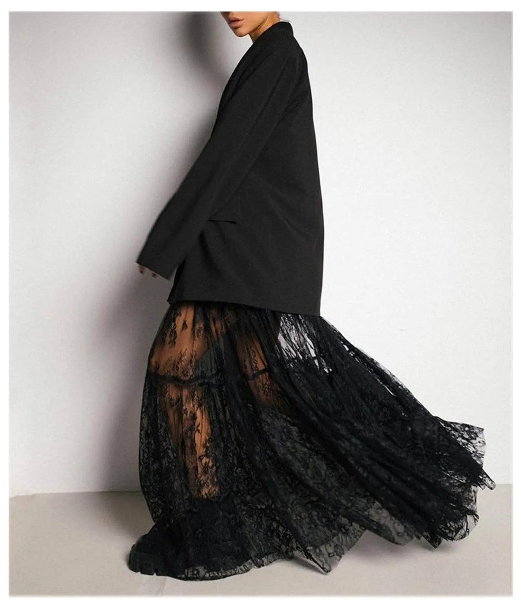 Black See Through Lace Maxi Skirt sold by Unique Vintage product image thumbnail 2