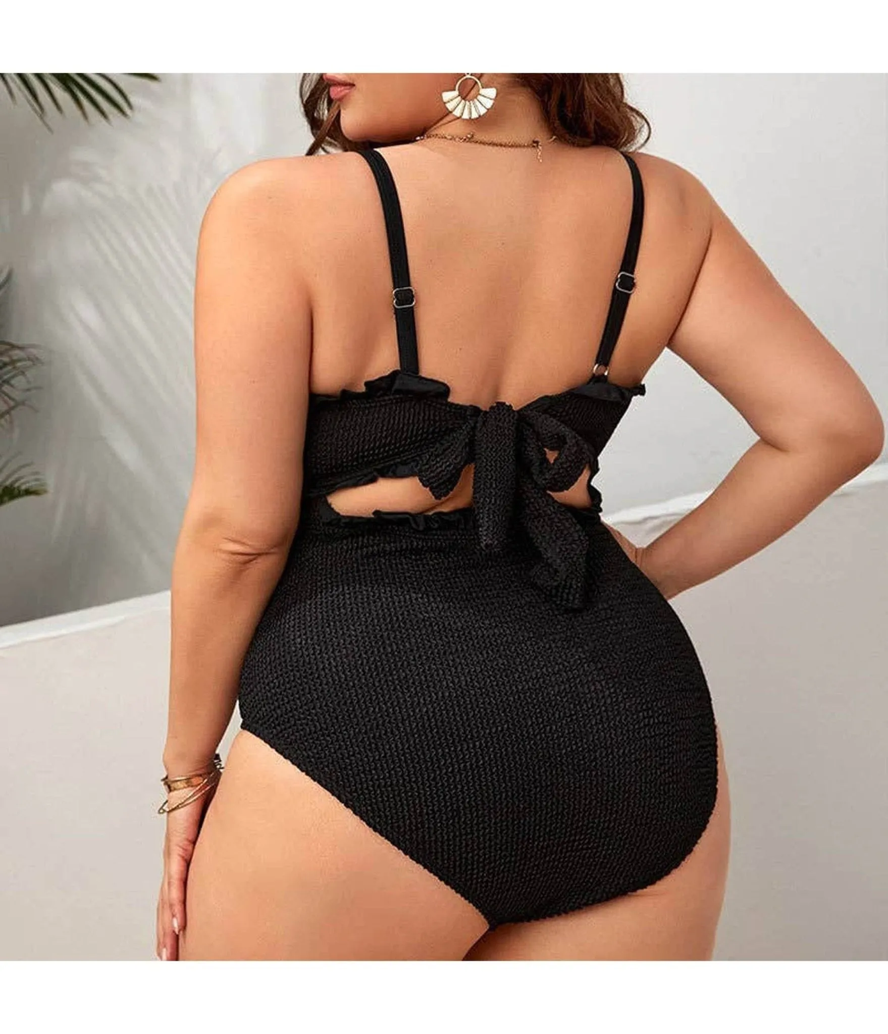 Plus Size Black Frill Accent One Piece Swimsuit sold by Unique Vintage product image thumbnail 2