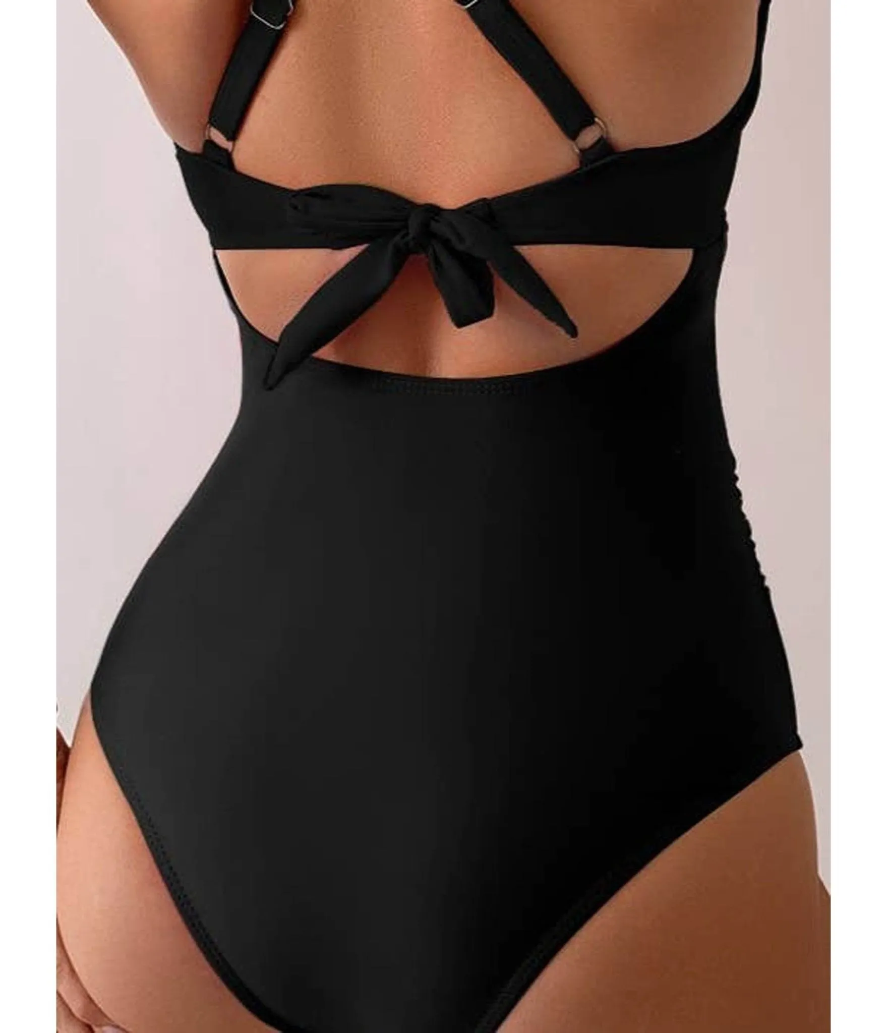 Black Halter Cutout One Piece Swimsuit sold by Unique Vintage product image thumbnail 2