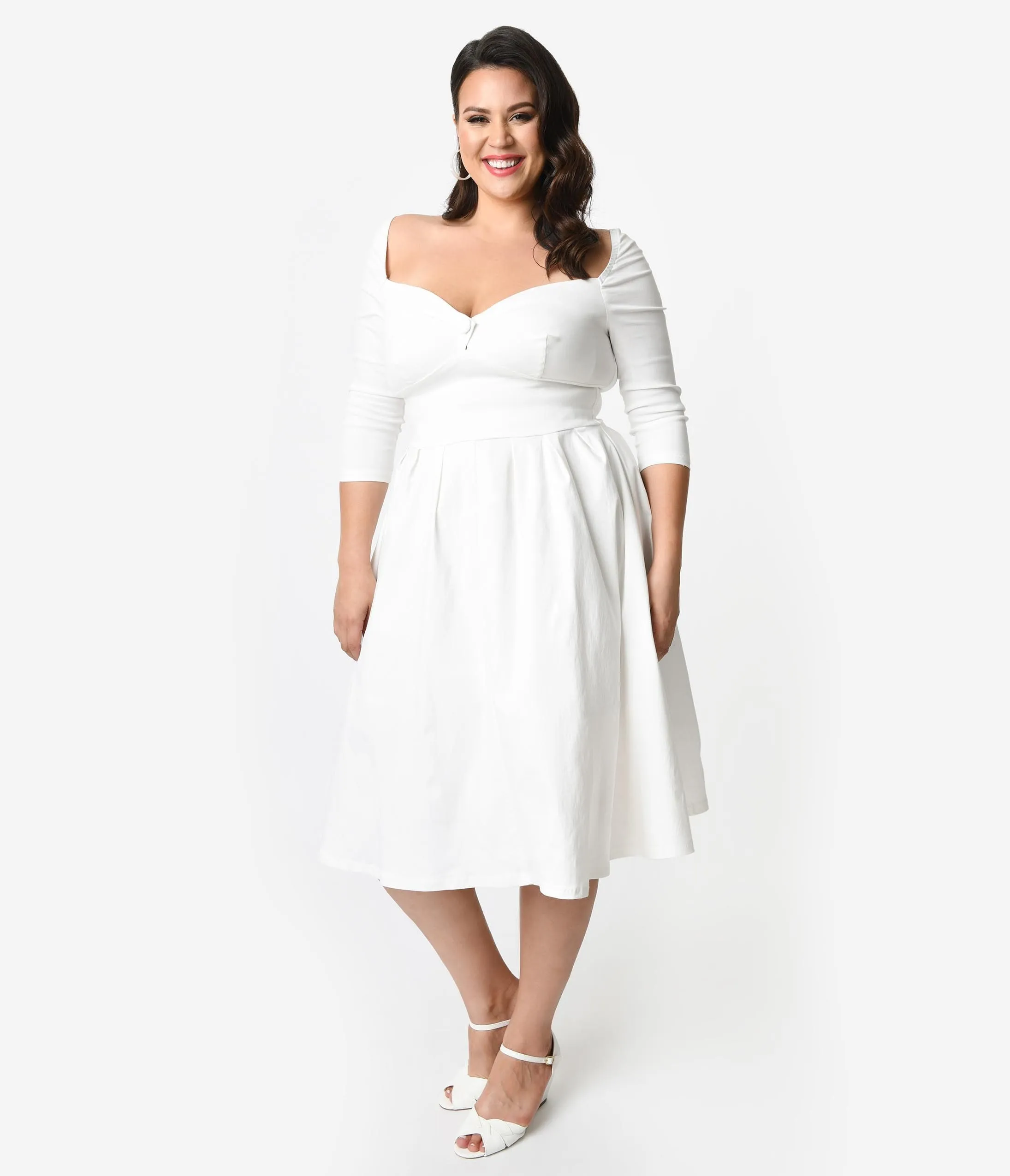 Unique Vintage Plus Size 1950s Style Ivory Bengaline Sweetheart Lamar Swing Dress sold by Unique Vintage product image thumbnail 5