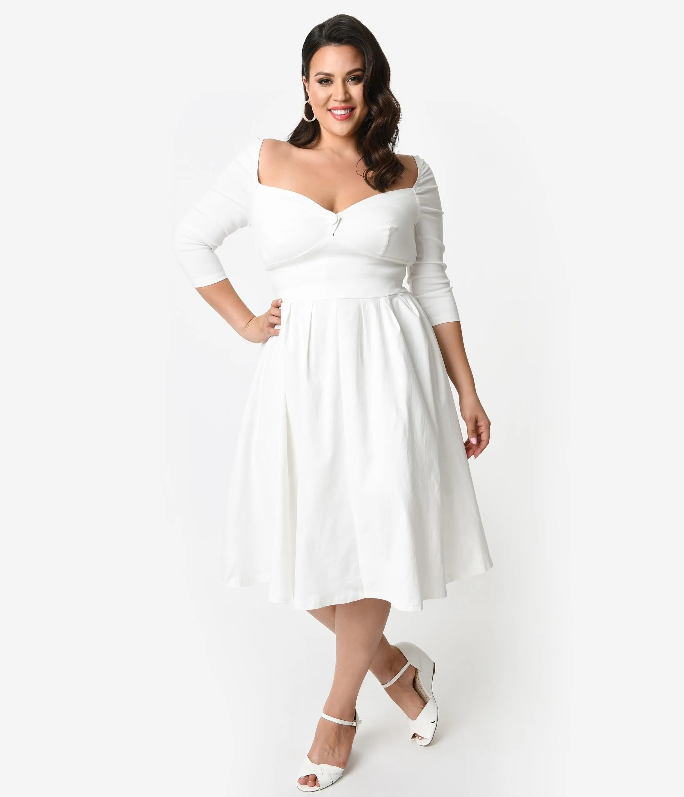 Unique Vintage Plus Size 1950s Style Ivory Bengaline Sweetheart Lamar Swing Dress sold by Unique Vintage