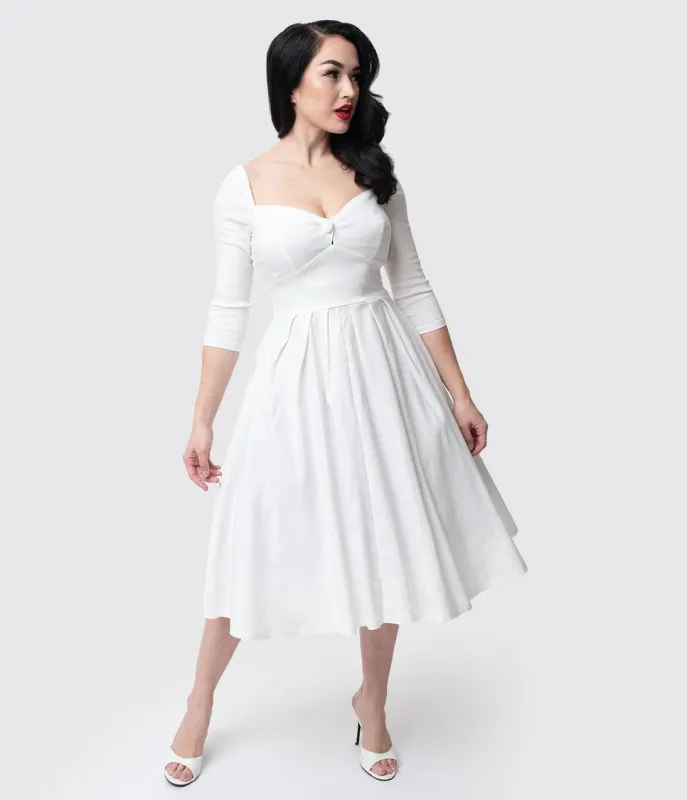 Unique Vintage 1950s Style Ivory Bengaline Sweetheart Lamar Swing Dress sold by Unique Vintage