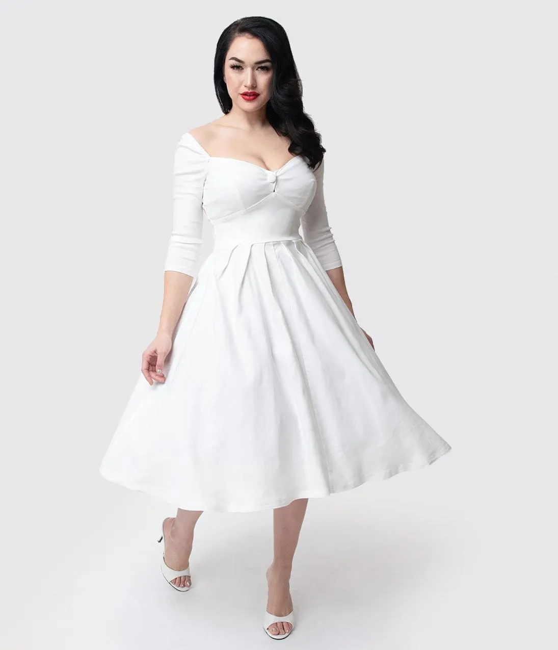 Unique Vintage 1950s Style Ivory Bengaline Sweetheart Lamar Swing Dress sold by Unique Vintage product image thumbnail 5
