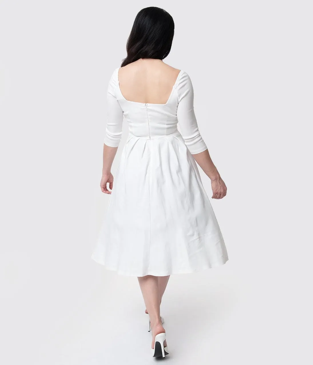 Unique Vintage 1950s Style Ivory Bengaline Sweetheart Lamar Swing Dress sold by Unique Vintage product image thumbnail 2