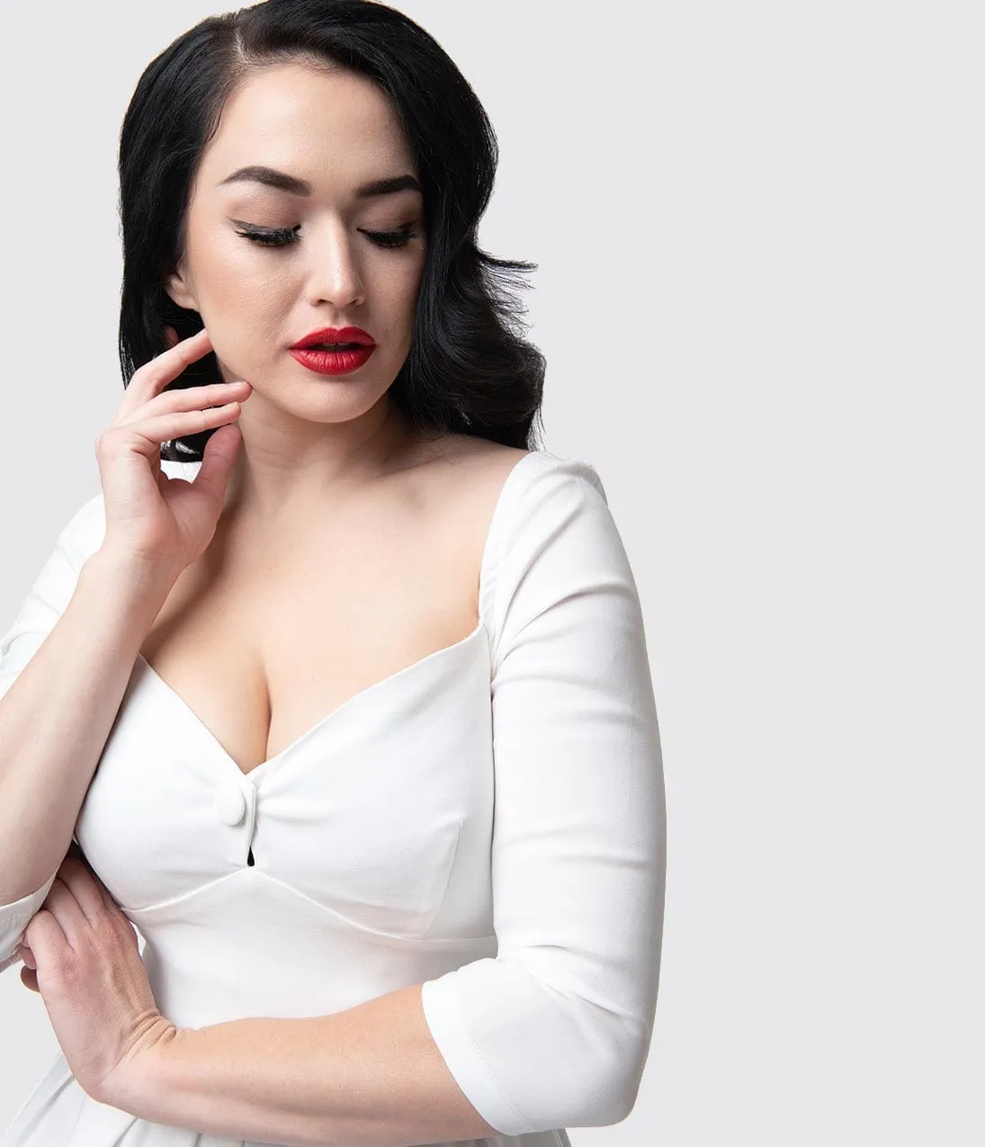 Unique Vintage 1950s Style Ivory Bengaline Sweetheart Lamar Swing Dress sold by Unique Vintage product image thumbnail 3