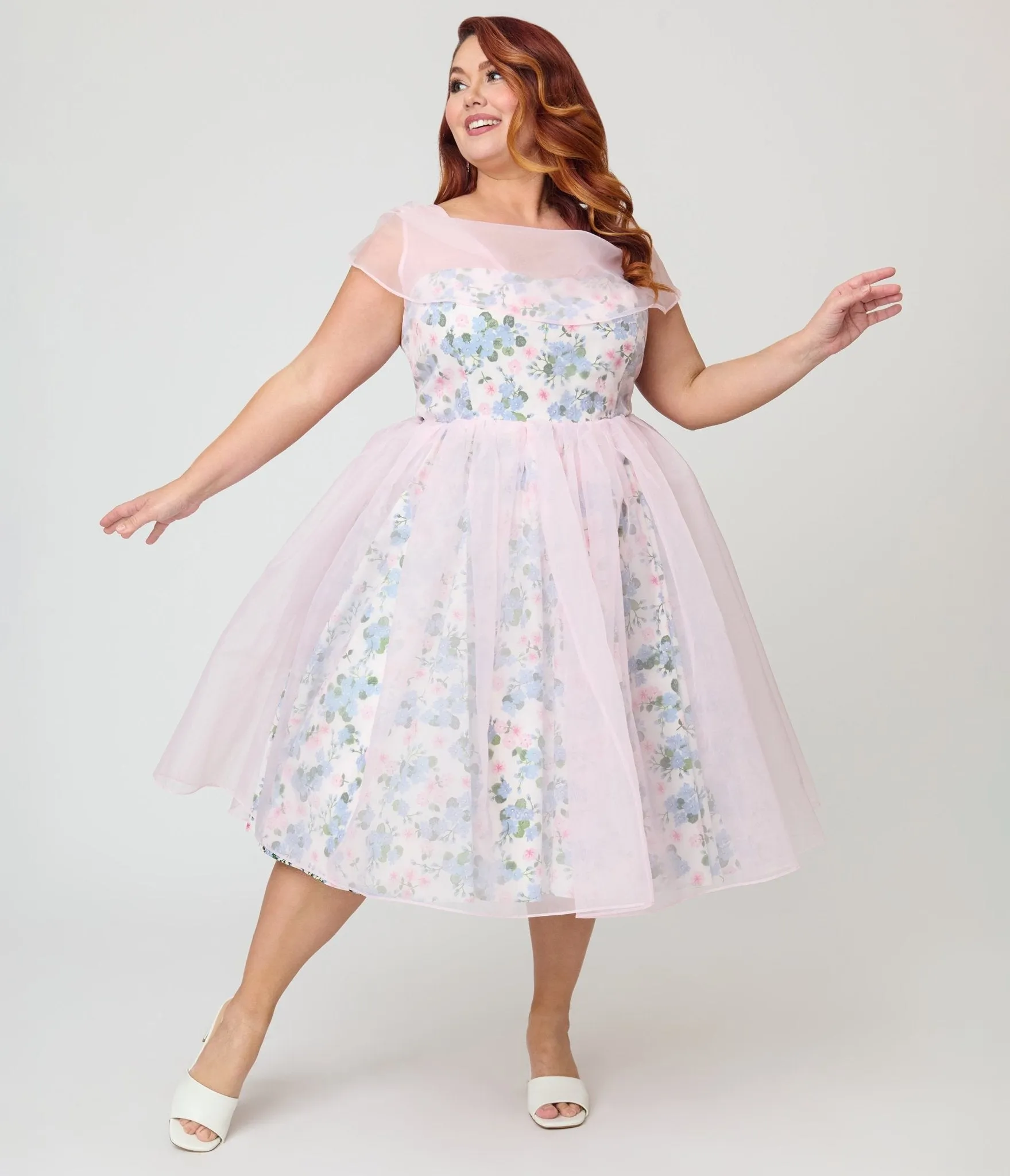 Unique Vintage Plus Size Sheer Pink Chiffon & Rose Modern Art Swing Dress sold by Unique Vintage product image thumbnail 4