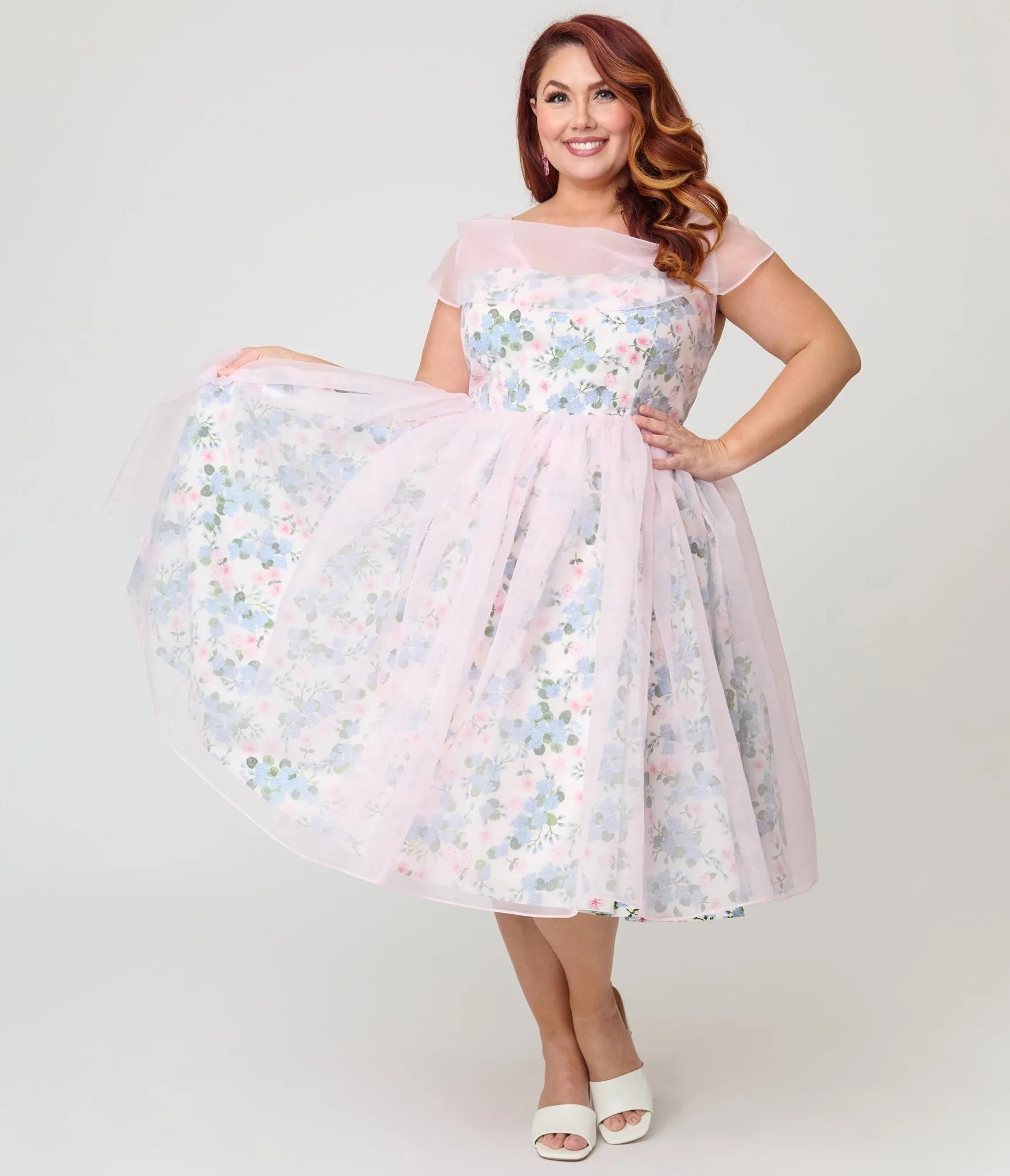 Unique Vintage Plus Size Sheer Pink Chiffon & Rose Modern Art Swing Dress sold by Unique Vintage product image thumbnail 3