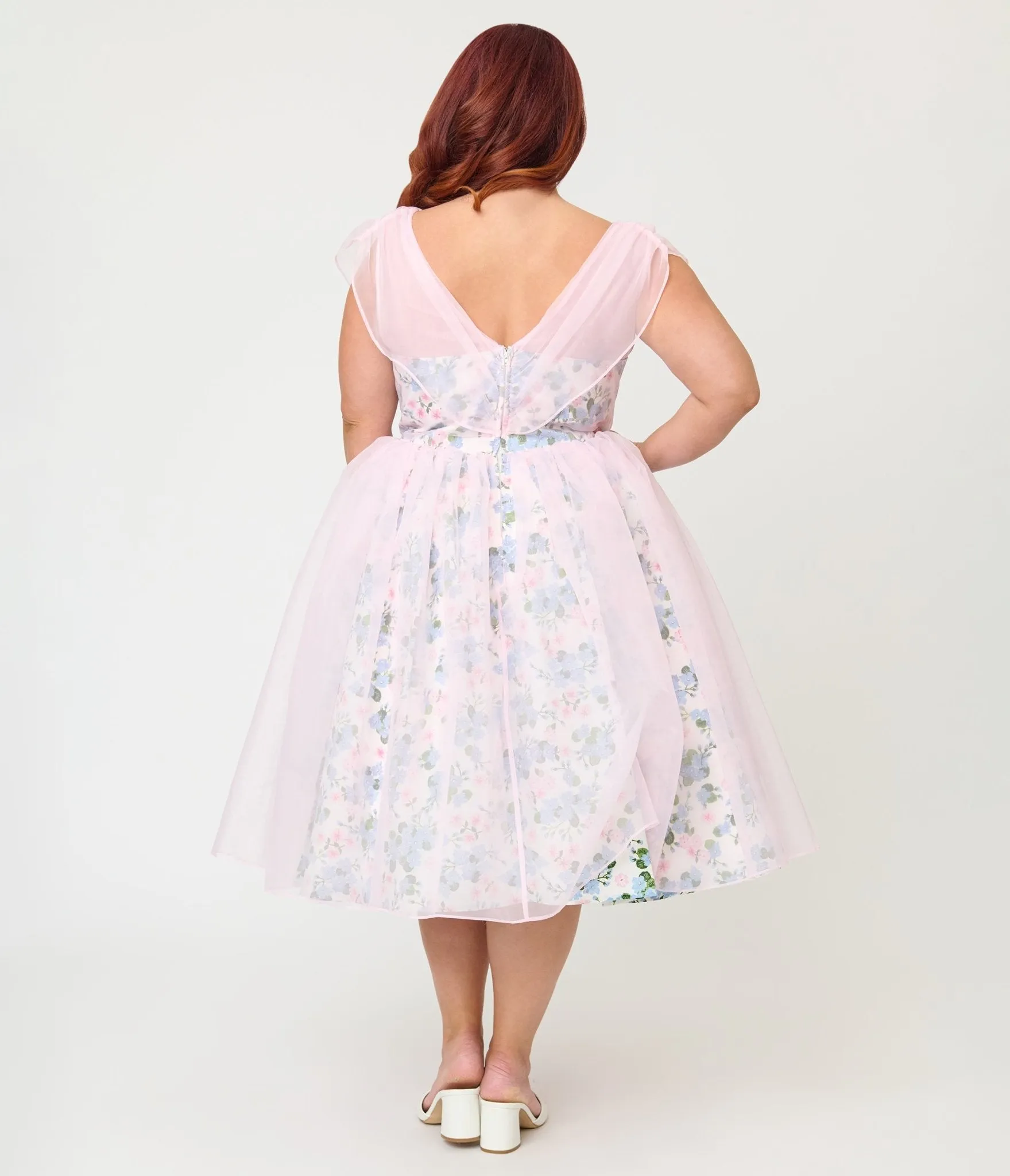 Unique Vintage Plus Size Sheer Pink Chiffon & Rose Modern Art Swing Dress sold by Unique Vintage product image thumbnail 2