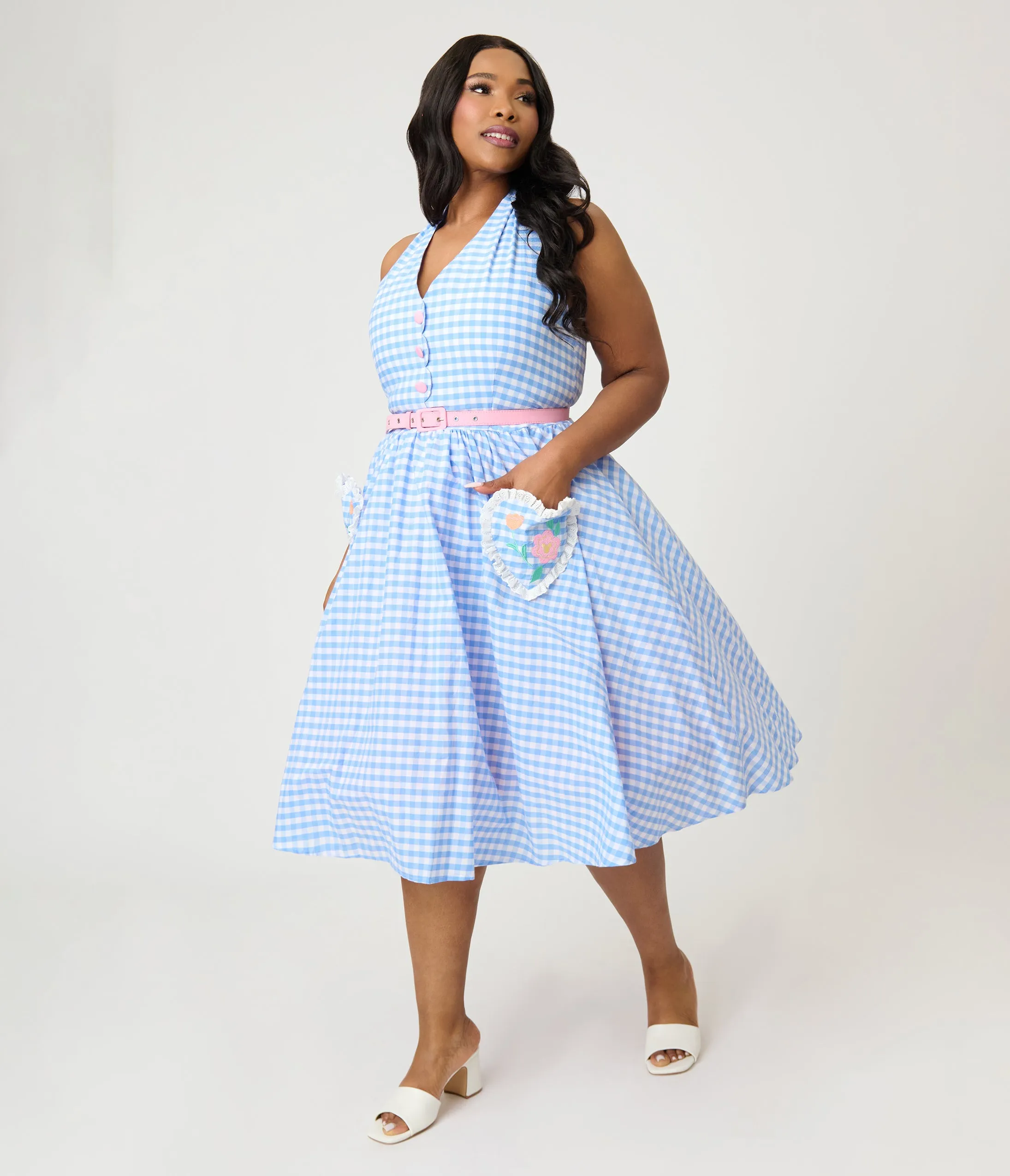 Disney Mickey & Friends Collection by Unique Vintage Plus Size Blue Gingham Cotton Halter Swing Dress sold by Unique Vintage product image thumbnail 3