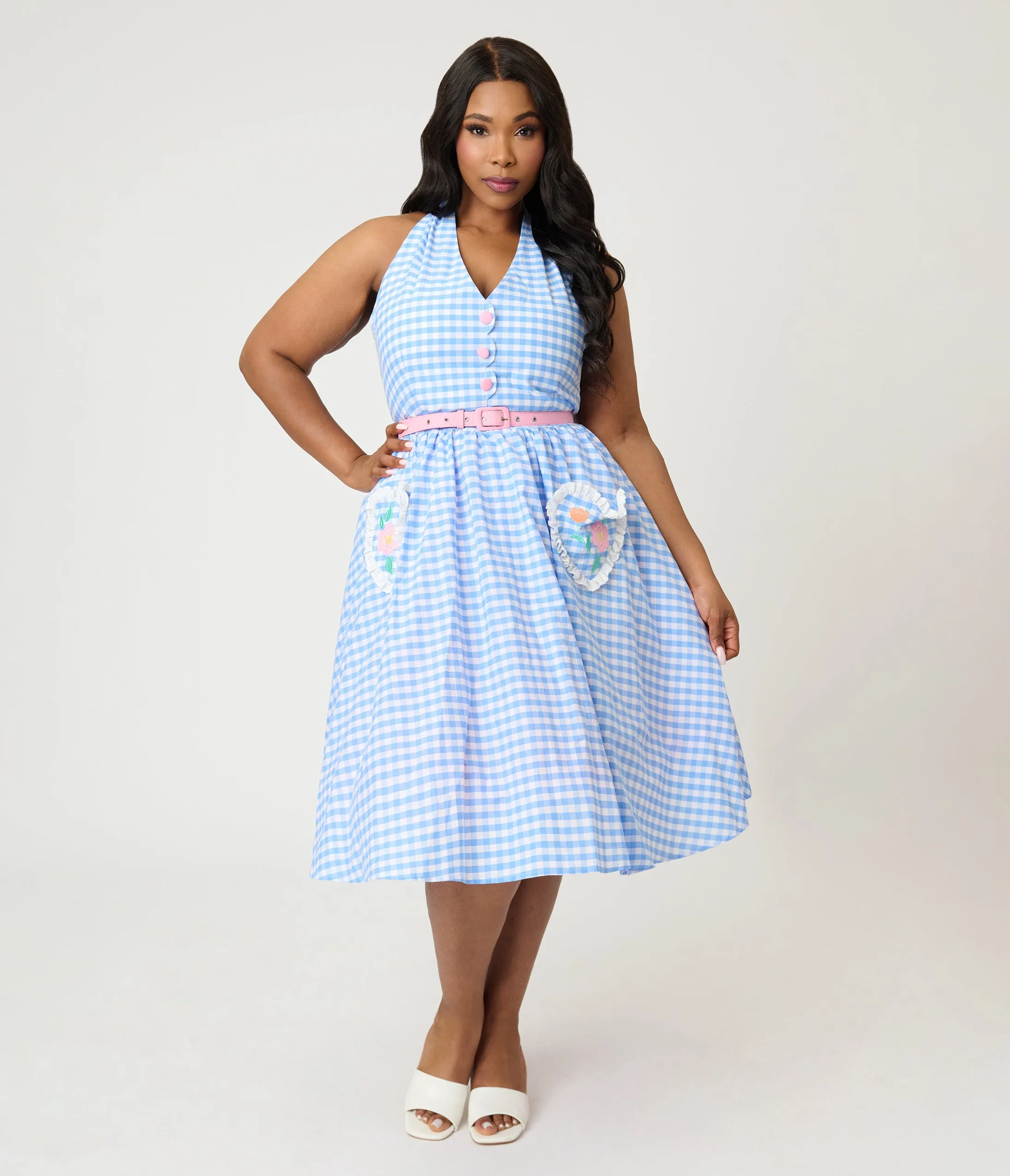 Disney Mickey & Friends Collection by Unique Vintage Plus Size Blue Gingham Cotton Halter Swing Dress sold by Unique Vintage product image thumbnail 4