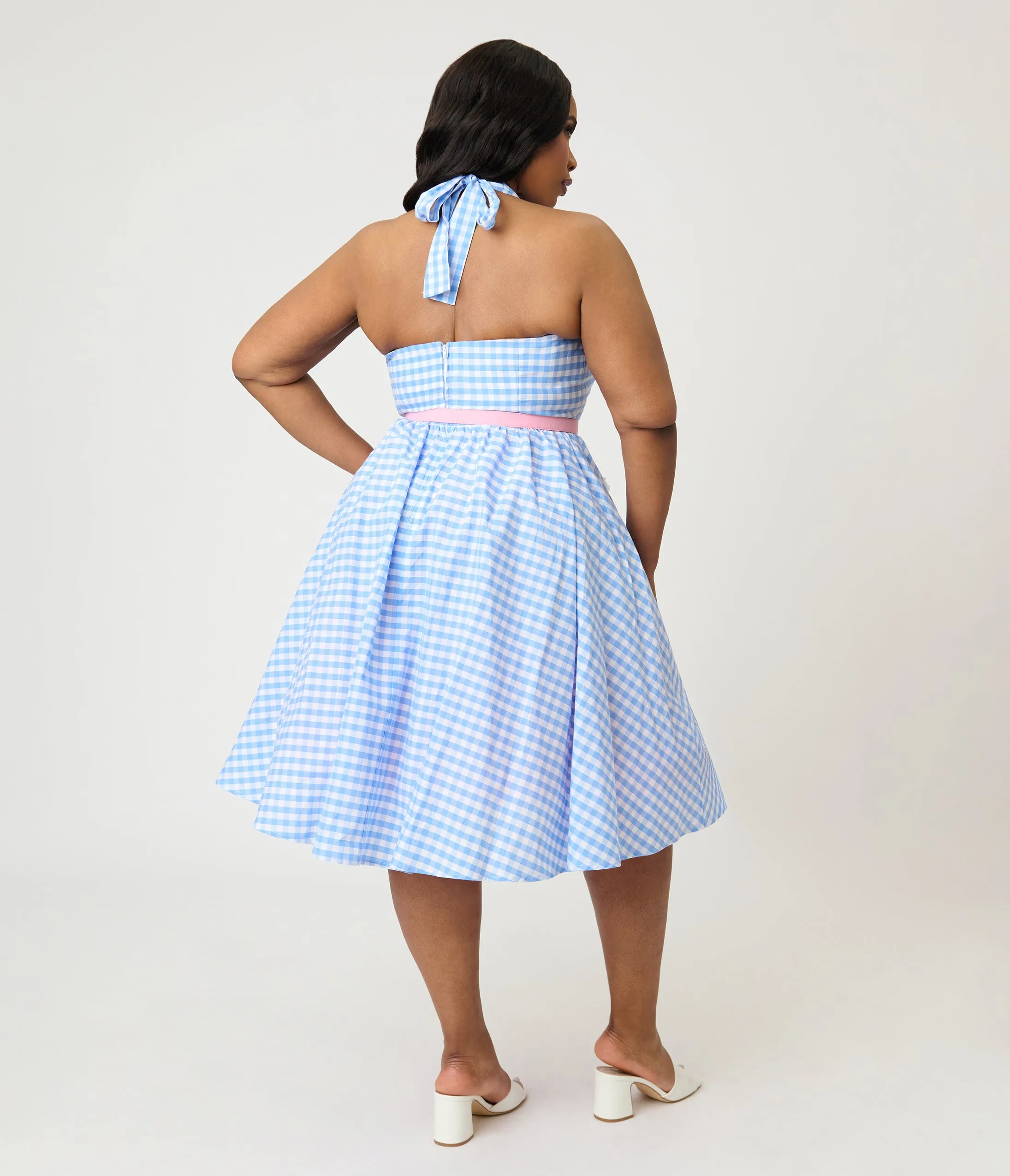 Disney Mickey & Friends Collection by Unique Vintage Plus Size Blue Gingham Cotton Halter Swing Dress sold by Unique Vintage product image thumbnail 2