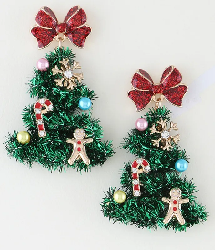 Ribbon Christmas Tree Drop Earrings sold by Unique Vintage