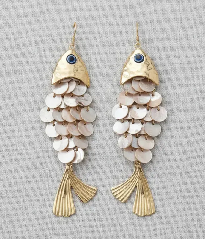 Shell Fish Dangle Earrings sold by Unique Vintage