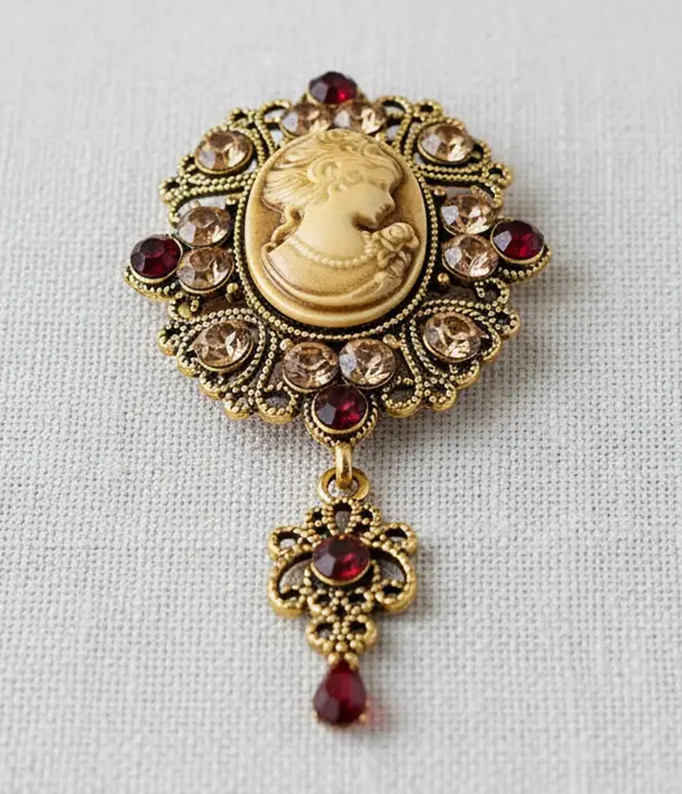 Red Rhinestone Cameo Brooch sold by Unique Vintage product image thumbnail 2