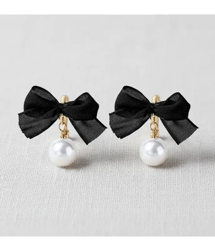 Black Bow & Pearl Earrings sold by Unique Vintage