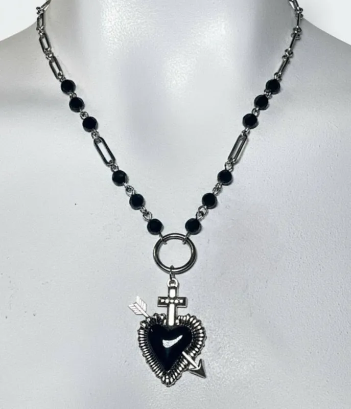 Black Poisoned Arrow Heart Necklace made by Unique Vintage